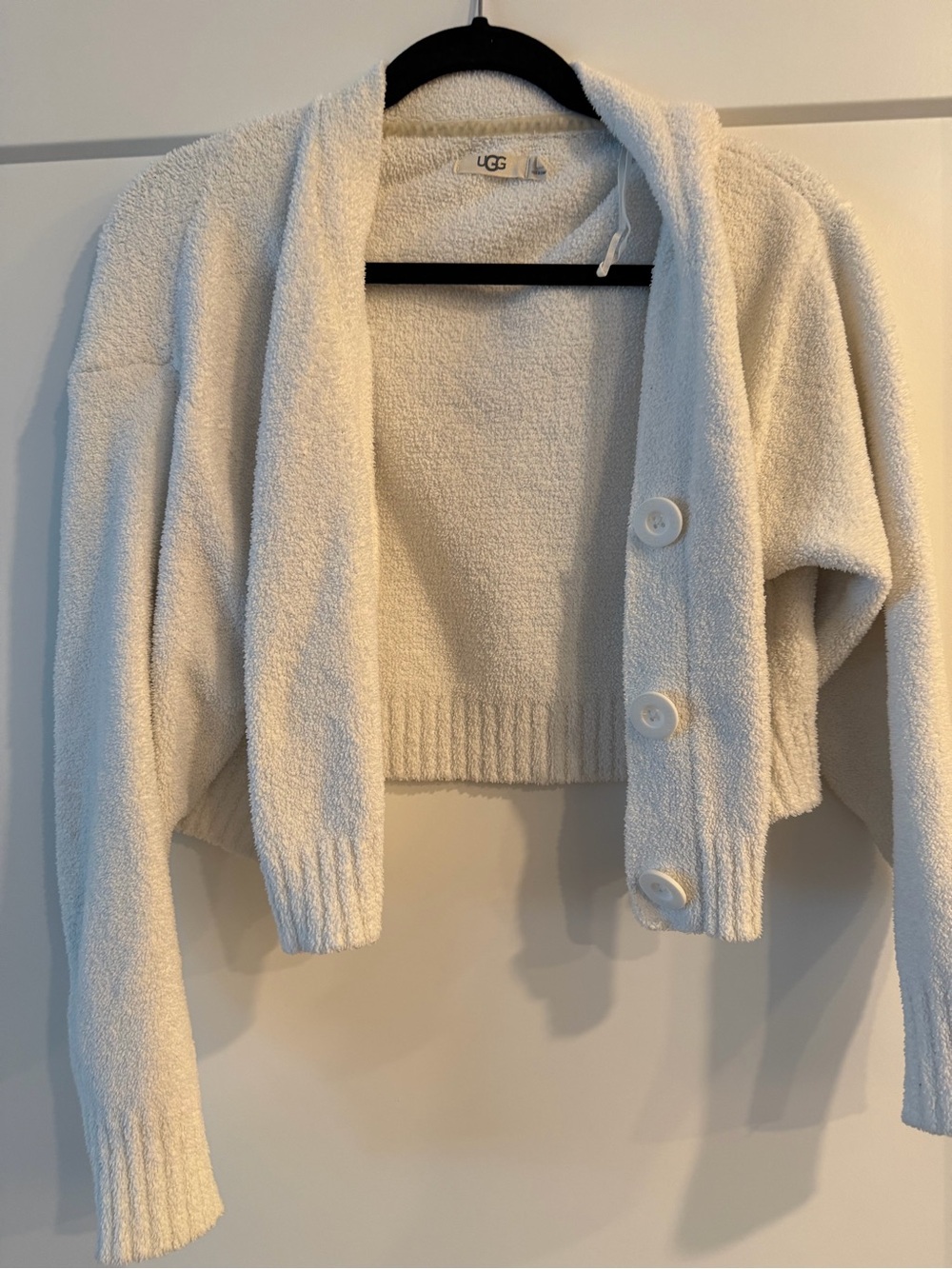 UGG Cream Bouclé Cropped Button Cardigan